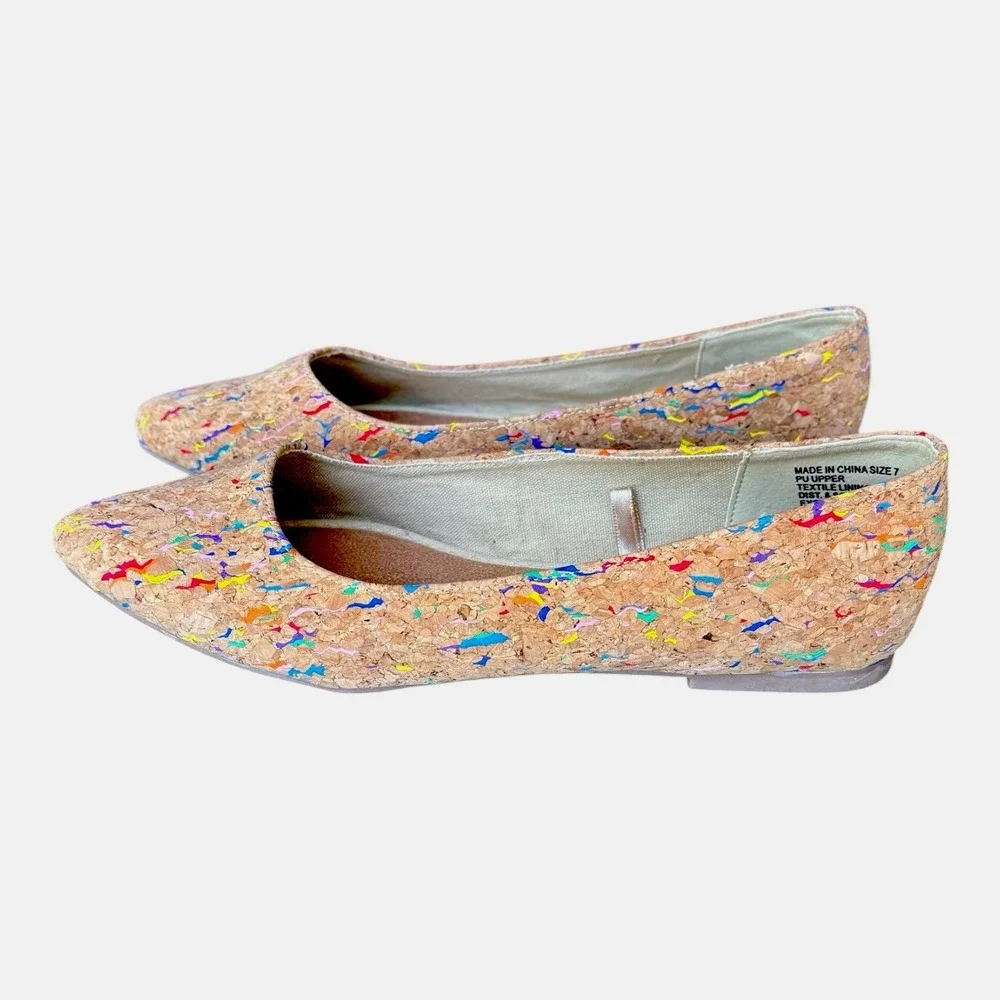 Serra Cork Flats Womens Size 7 Pointed Toe Multicolor Speckled Slip On Casual